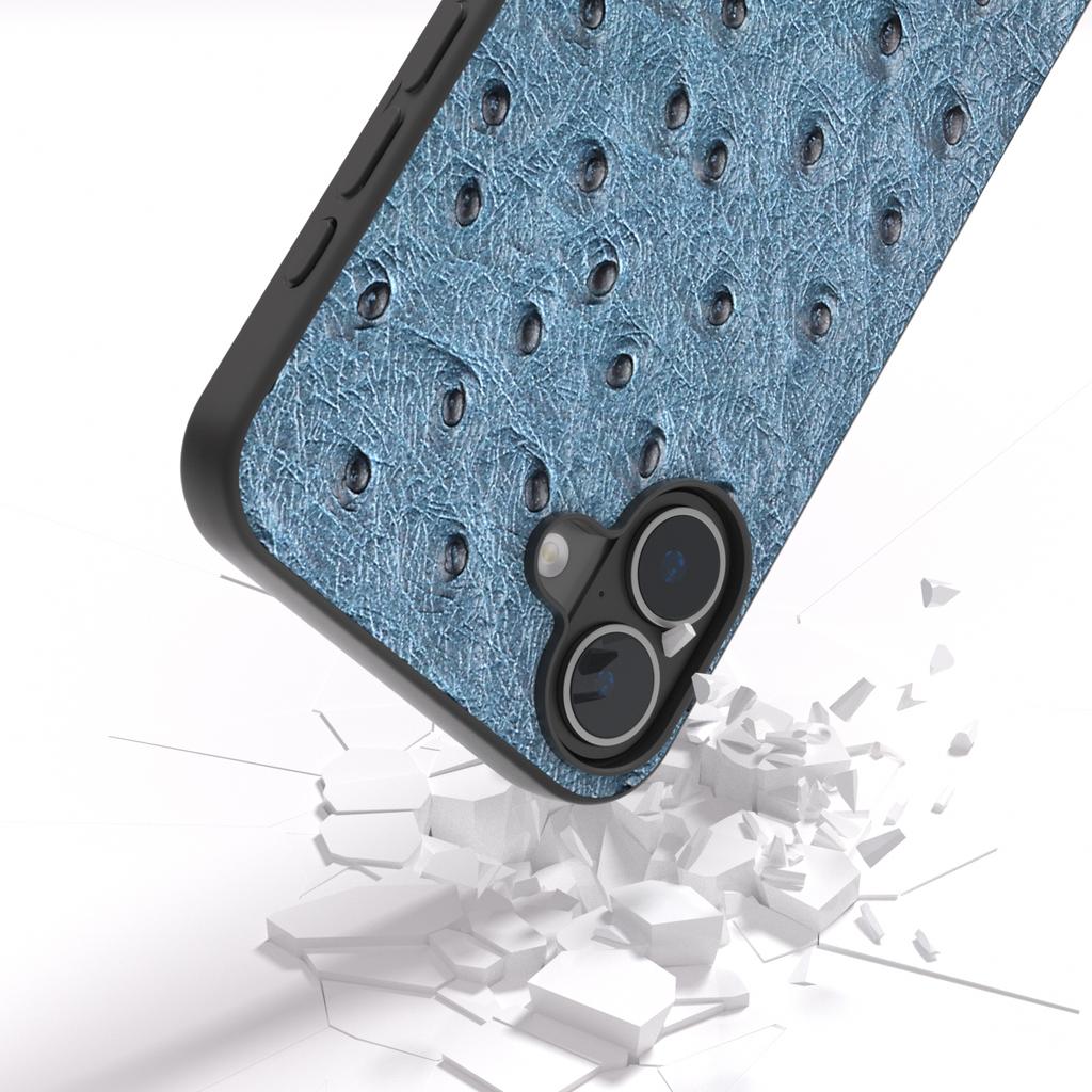 ABEEL Für iPhone 16 Fall Echtes Kuh Leder + PC + TPU Telefon Abdeckung Strauß Textur