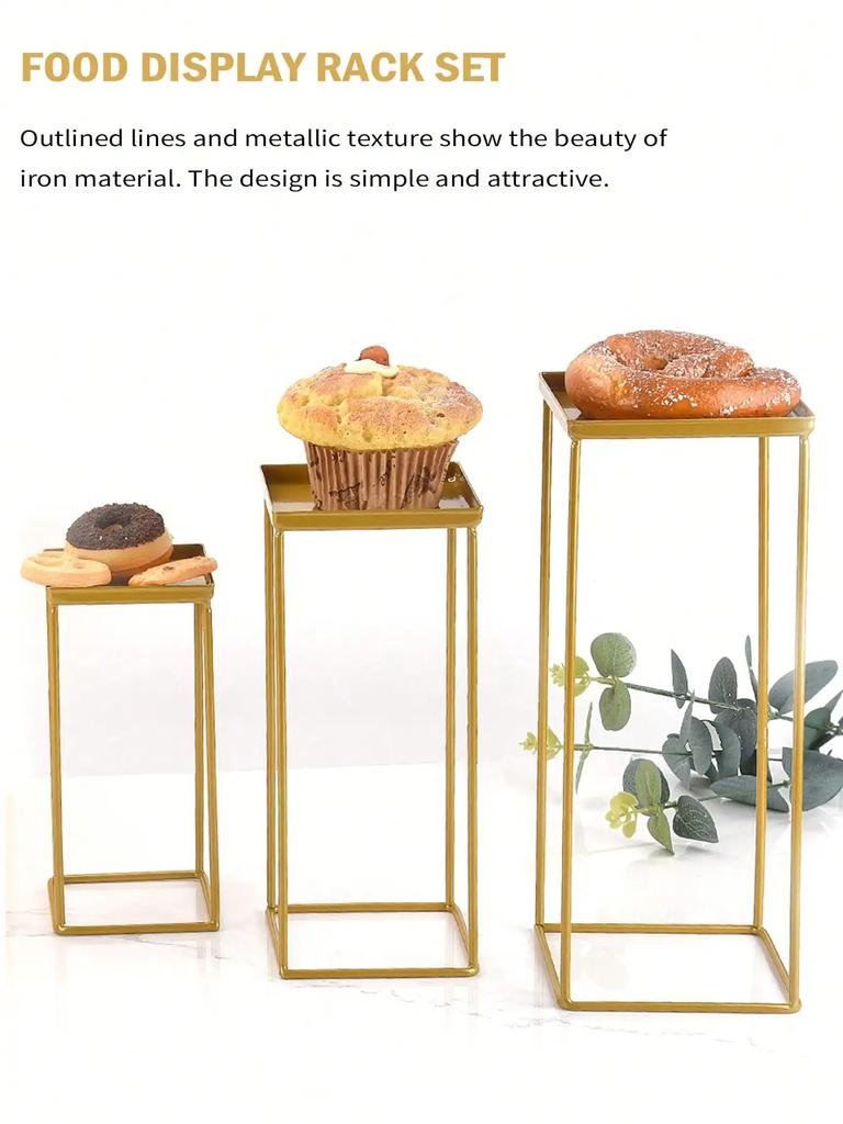 Leeseph Mini Serving Tray Set of 3 Cupcake Stand Metal Riser Racks/Food Display Stands Rectangle Serving Platter Metal Tray