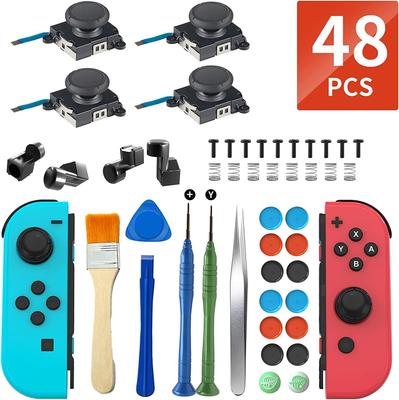 Kit de reparación Joycon 48 en 1 para modelo OLCLSS Manual de instrucciones Control Joycon Sensor 3D Joystick analógico 4 14 tapas para pulgares incluidas Kit de reparación Joycon