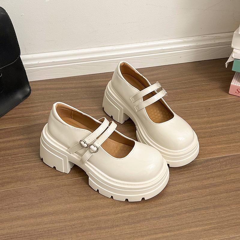Black Mary Jane Women's Shoes Small Height Increase Small Leather Shoes Women's Platform Single Shoes High Heels