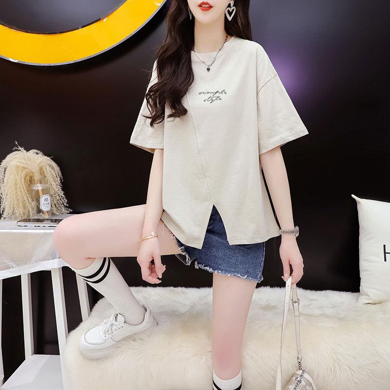 Women's Fashion Irregular Short Top Women's Summer Dress Loose Under The Swing Fork Design Sense Short-sleeved T-shirt Top