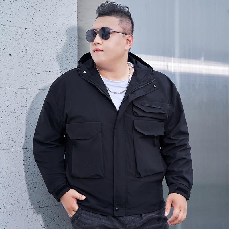 Men's Plus Size Spring/Fall 2023 Hooded Workwear Jacket - Trendy American Style Windbreaker