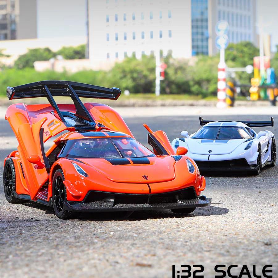 Koenigsegg Jesko Attack Supercar Simulation Diecast & Toy Vehicles Sounds & Light Pull Back Car 1:32 Alloy Model Gifts For Children