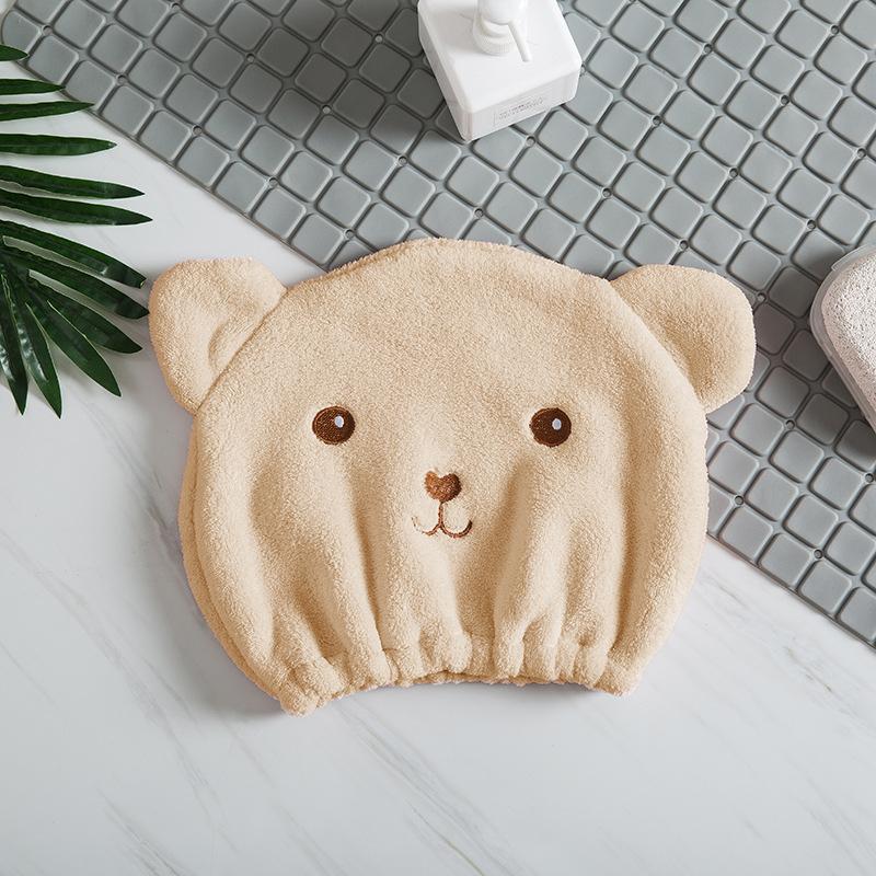 Quick-Drying Absorbent Hair Drying Cap for Women - Thick Microfiber, Cute Bear Embroidery, Shower Head Towel