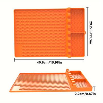 Large Griddle Tool Pad with Drip Slot Vibrant Orange, Heat-Resistant Mat for BBQ Cooking Accessories, Ideal for Spatulas, Tongs, and Knives