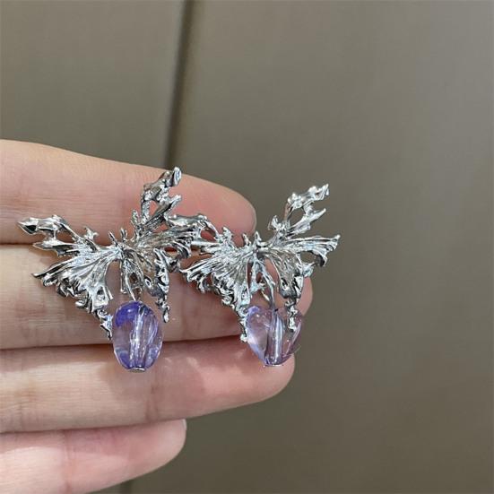 1 Paar baumelnde Ohrringe, einfache geometrische Ohrstecker mit lila Blumen und Herzen