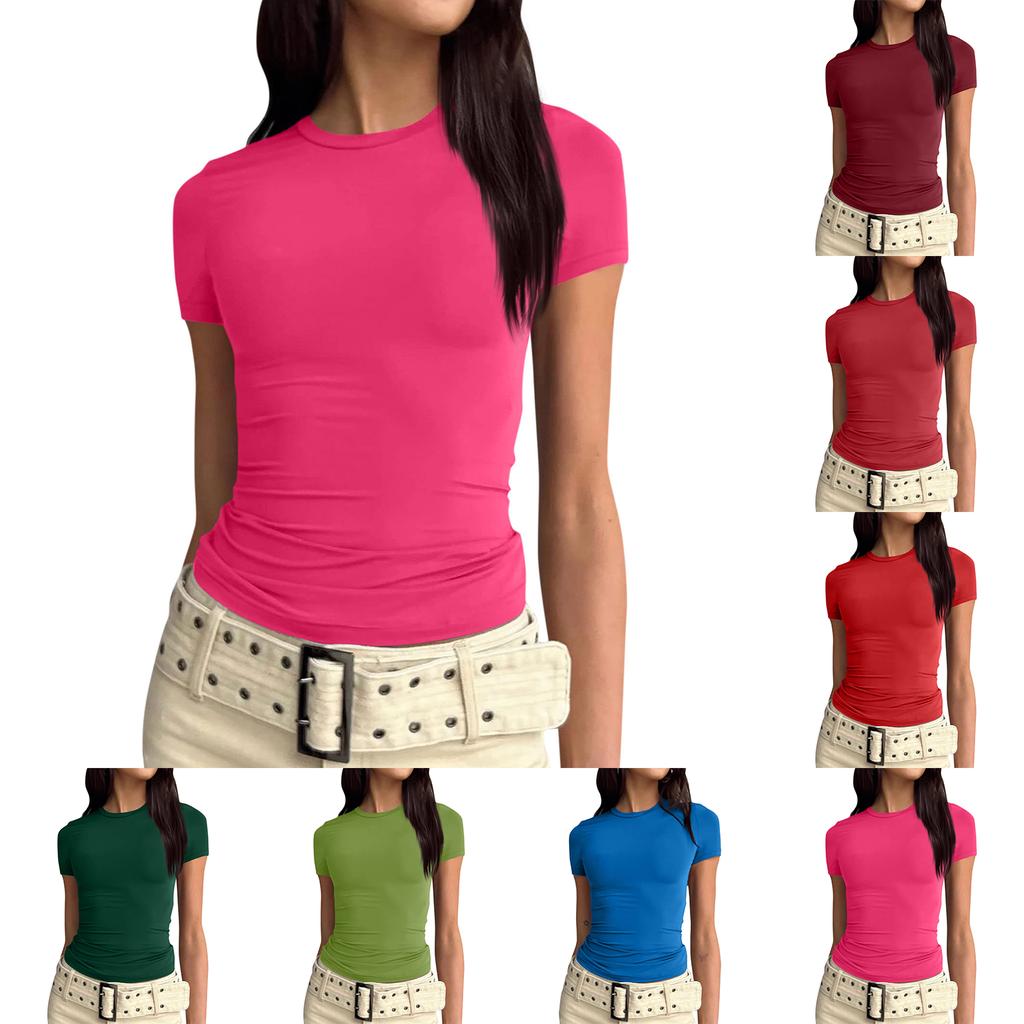 נשים שרוול קצר סוילד סקסי חמוד טי Slim Fit Tight Crop-Top חולצה