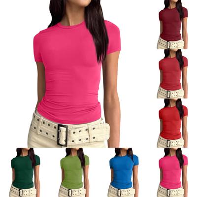 Camiseta feminina de manga curta, sexy e fofa, justa e justa, crop-top