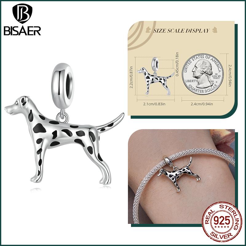 BISAER Plata 925 Encanto Lindo Perro Cuentas Perro Salchicha Mascota Animal Colgante Chapado en Platino Apto Mujeres Pulsera DIY Joyería Fina