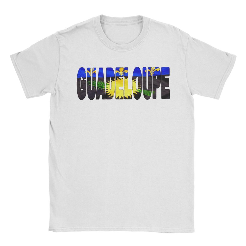 Guadeloupe Karte Flagge T-Shirt Herren Vintage Reines Baumwoll-T-Shirt Rundhals Kurzarm T-Shirts Große Größen Kleidung