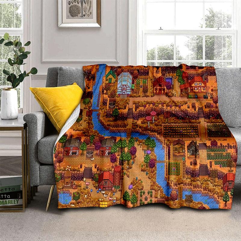 3D Stardew Valley Farm Map Game Cartoon Blanket,Soft Throw Blanket for Home Bedroom Bed Sofa Travel Picnic Cover Kids Gift