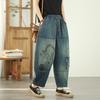 DIMANAF 2025 Summer Jeans Women Elastic Basic Long Pants Denim Loose Casual Wide Leg Pants Casual Printing Plus Size Pants