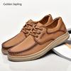 Fashion Golden Sapling Genuine Leather Men's Casual Shoes Business Loafers Fashion Leisure Flats for Men Office Party Wedding Moccasins