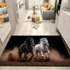 Black And White Running Horses Dust Splash Dark Background Print Area Rug Wildlife Animal Non Slip Floor Mat Horse Lover Gaming Room Decor Rug