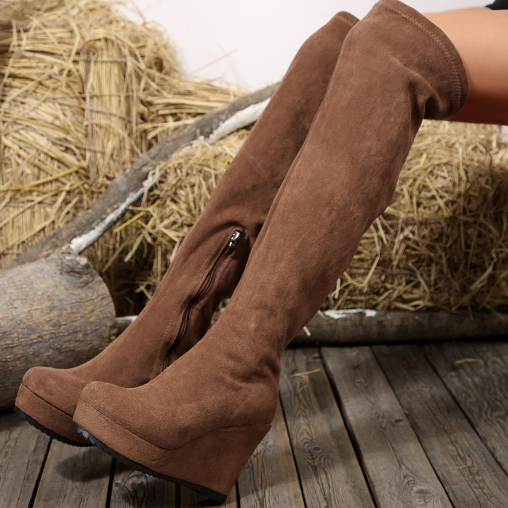 Women's High Boots 2024 Trend Suede High Heels Autumn Winter New Platform Wedges Chelsea Shoes Female Chunky Over The Knee Boots