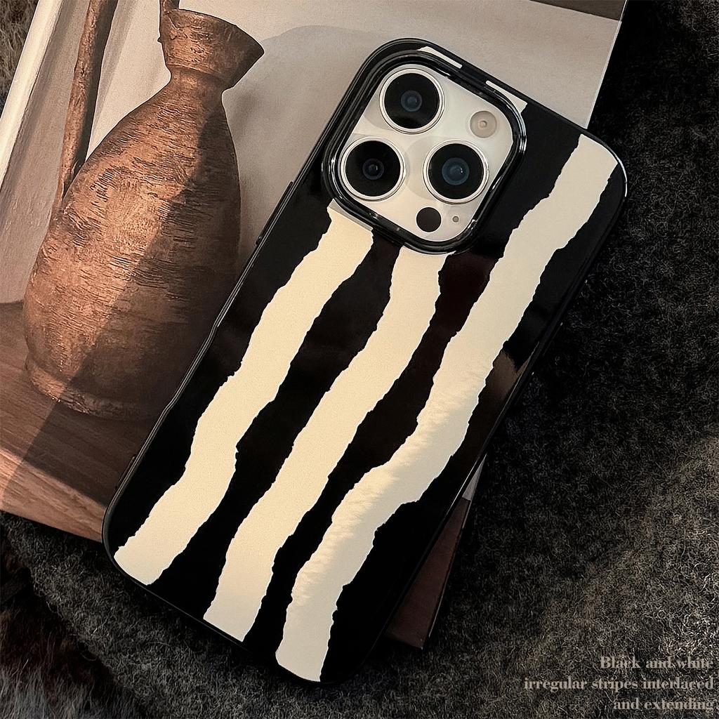 Schwarz-Weiß-Kunst Geeignet für iPhone 16 Handyhülle Apple 15 Schutzhülle 13 Silikon 14 Persönlichkeit Streifen 11 Weiche Hülle