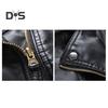 Women Spring Fall Coat Faux Leather Turn-down Collar Zipper Pockets Windproof Zip-up Solid Color Plus Size Long Sleeves Motorcycle Jacket