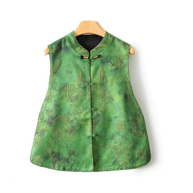 

Жилет жилет женский весна и осень новый ретро пуговичный жаккардовый улучшенный жилет топ 3XL (recommended 138-75kg) зелёный