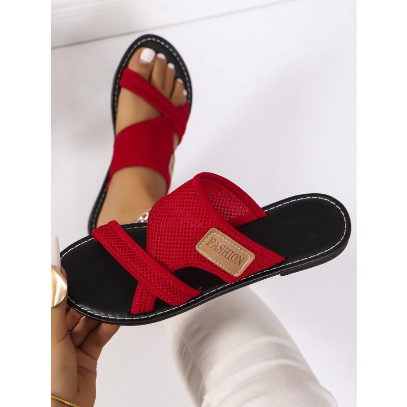 

Летние повседневные сандалии с рыбьим носком, на плоской подошве, дышащая сетка, противоскользящие, пляжные, повседневные сандалии 43 красный