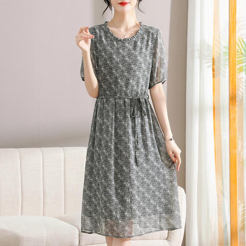 

Summer Chiffon Tie-up Dress for Middle-aged & Elderly Women - 2026 New Style Fashionable Loose Skirt 4XL серый