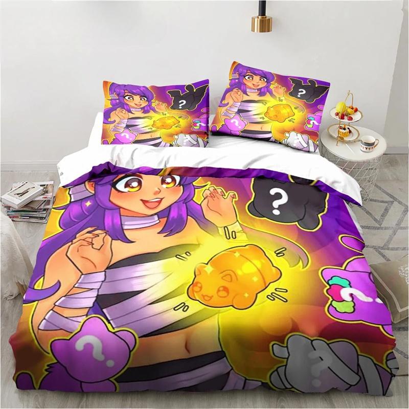 Cartoon Game Cute Aphmau with Wings Bedding Set Twin Queen King Size Duvet Cover Pillowcase for Boys Girls