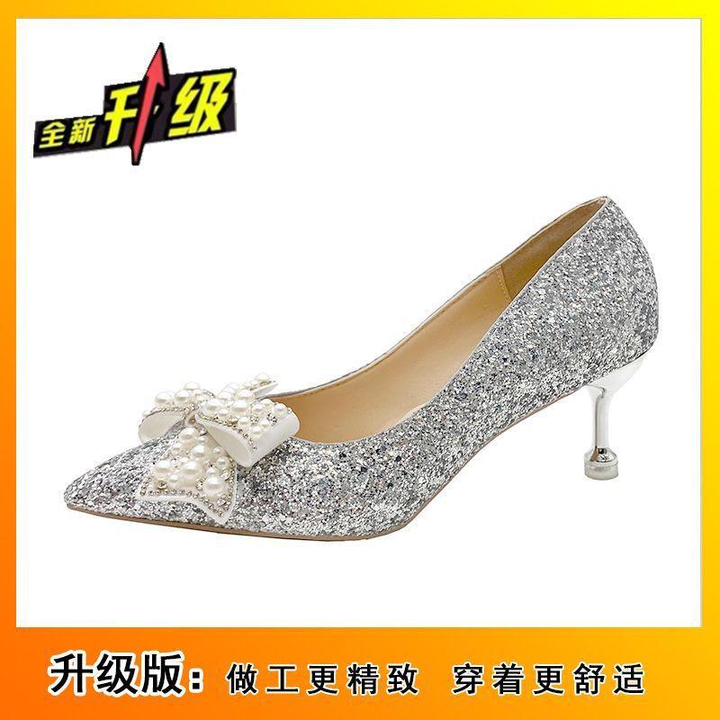 Fairy bridesmaid crystal shoes wedding high heels with evening dress pointed wedding shoes bride shoes new in spring and autumn 2025