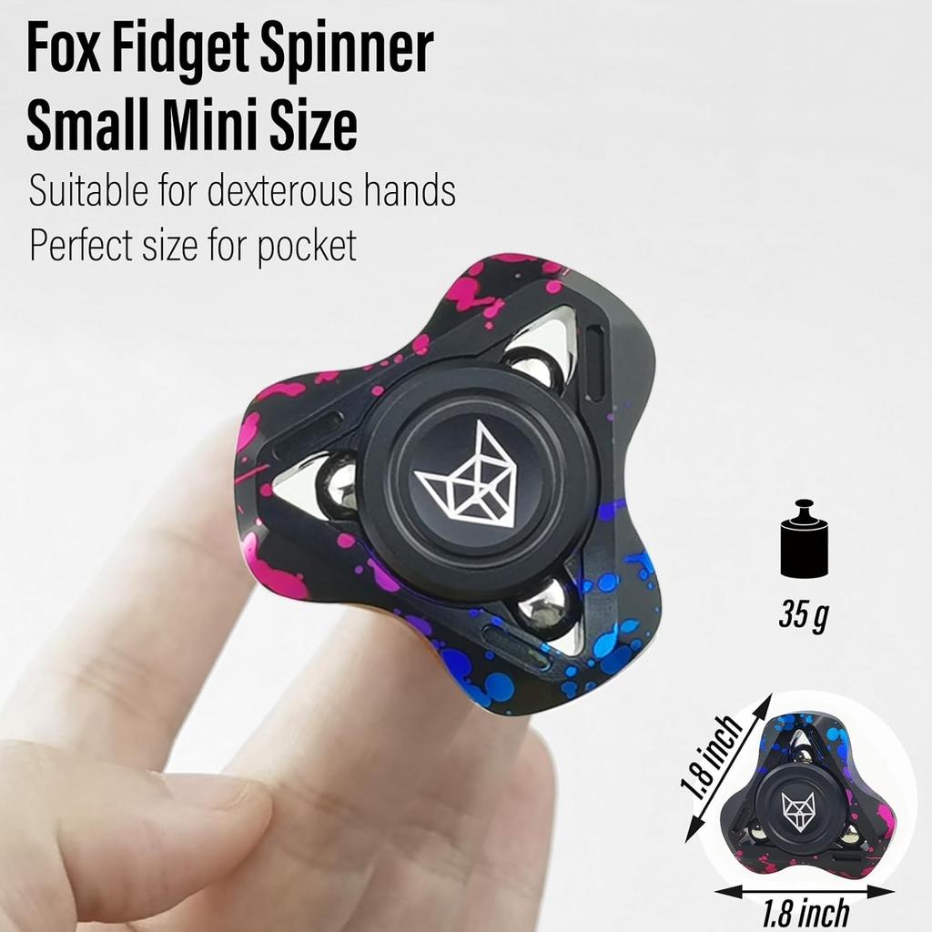 Fox Tri 1.8'' Fidget Spinner with Steel Beads, Luminous Metal Spinners Toy, Premium Bearing 2~4Min, Autism Sensory ADHD Anxiety Focus Meditation