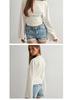2026 Women's Solid Color Cinched Waist Long Sleeve Top - Fashionable Round Neck, Wide Sleeve.