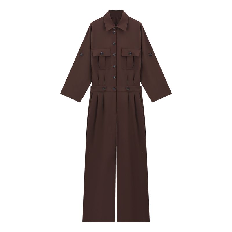 

Laqian Style Cargo Overalls Polo Collar Long Sleeves Jumpsuit Women s Autumn Tight Waist Slim Looking Loose Pants Pants Fashion Curry color L