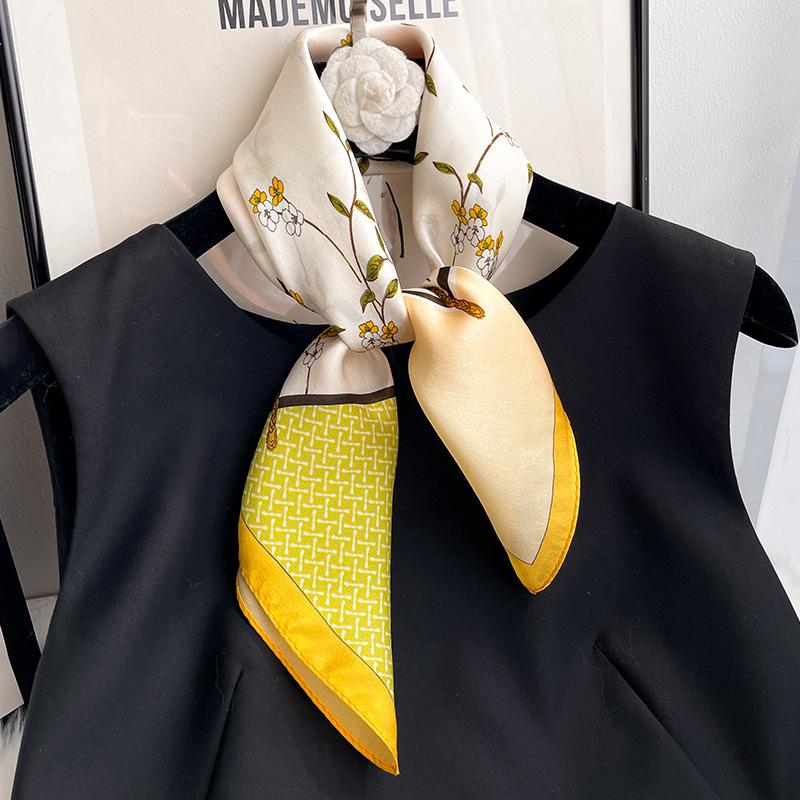 2026 Novo Lenço 100% Seda Pura Feminino Pescoço Cabelo Foulard Bandana Quadrado Pequeno Headband Hijab Estampado Poncho Lenços Pashmina