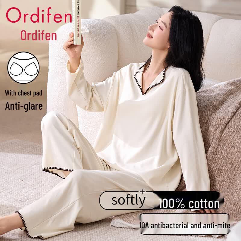 Oudifen Women s 100% Cotton Pullover Pajamas with Built-in Pads L грязно-белый