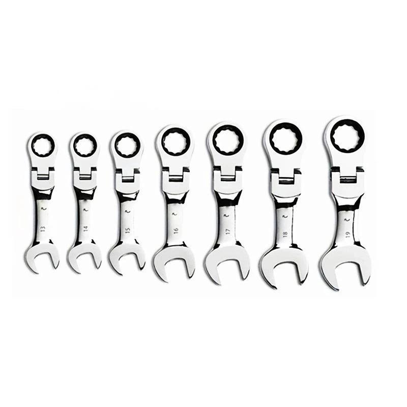 Short Handle Ratchet Wrench Cr V Steel Metric Flexible Open Ring Spanner Labor Saving Hand Tool For Auto Mechanical Repair