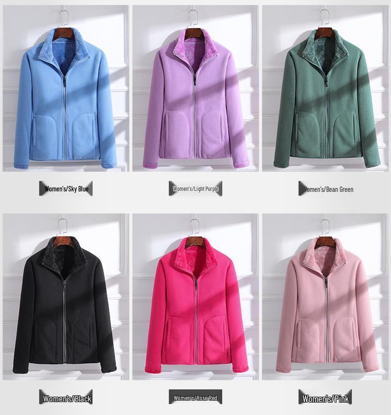 Unisex Reversible Fleece Jacket: Thickened Velvet Windsheeter with Polar Fleece Inner, Perfect for Autumn and Winter