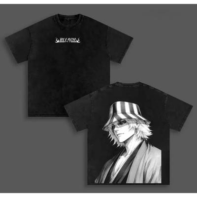Kisuke Urahara BLEACH Manga Retro T-Shirt Vintage Gewaschenes T-Shirt Herren Kleidung Kurzarm Lässig Oversized 100% Baumwolle T-Shirts