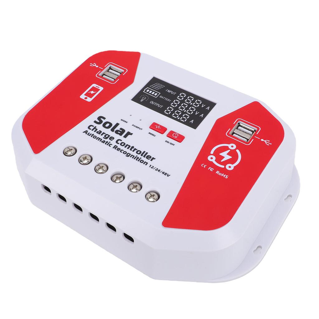 100A MPPT Solar Charge Controller LCD Display Solar Panel Regulator with 4 Port USB Charging Multi Voltage Auto Detect