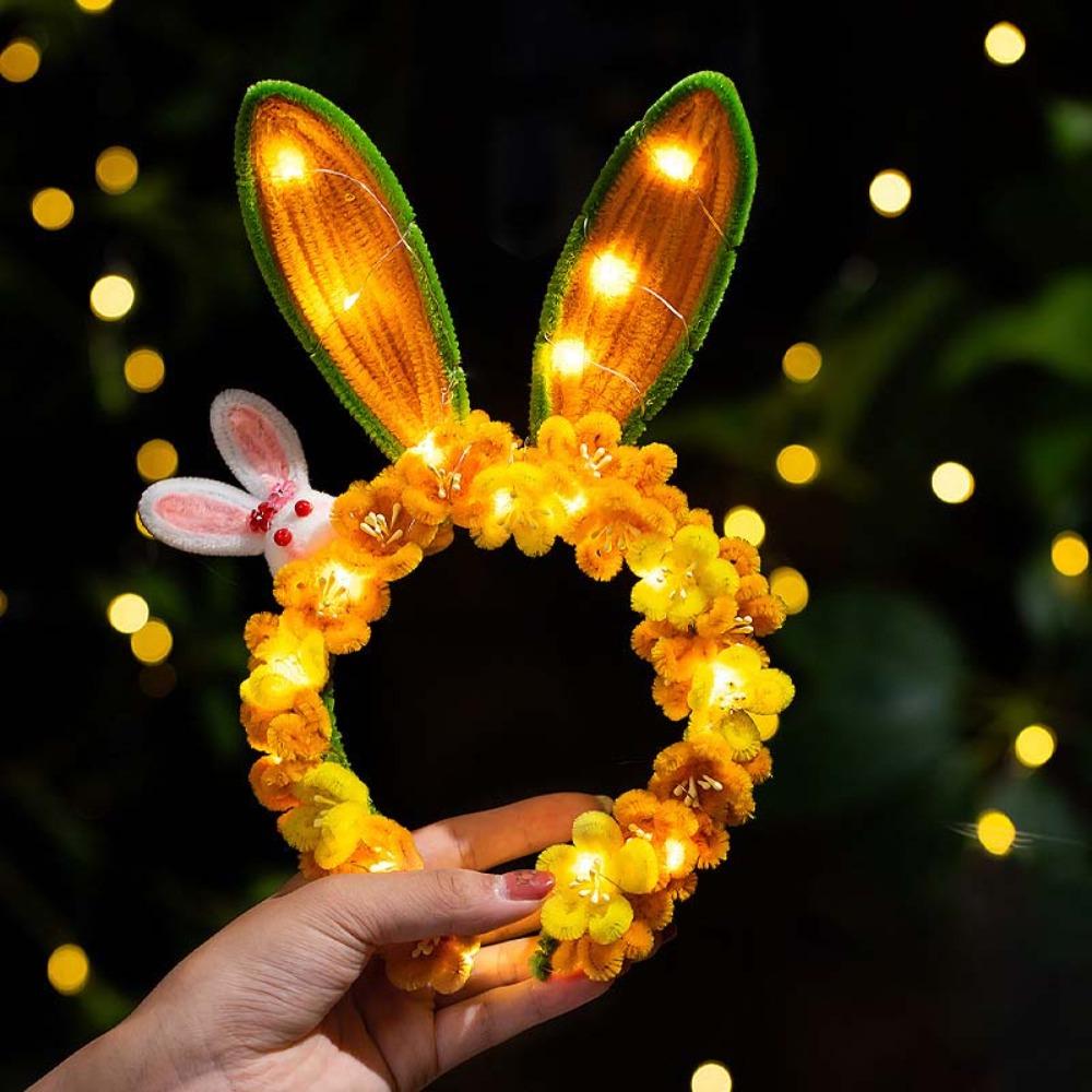 Luminous Rabbit Hair Hoop Handmade Glowing Headwear Bunny Headband Children Gift