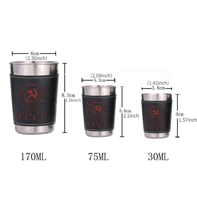4pcs/set Vodka Cup 304 PU Holster Russia Stainless Steel Mini Wine Tumbler Portable Personalized 30ml/75ml/170ml Shot Glass Set