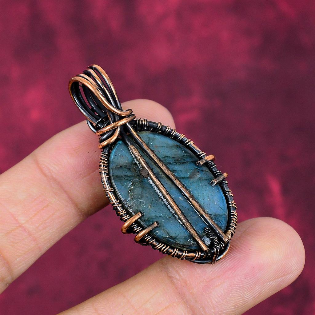 Labradorite Pendant Copper Wire Wrapped Dainty Jewelry Handmade Gemstone pendant