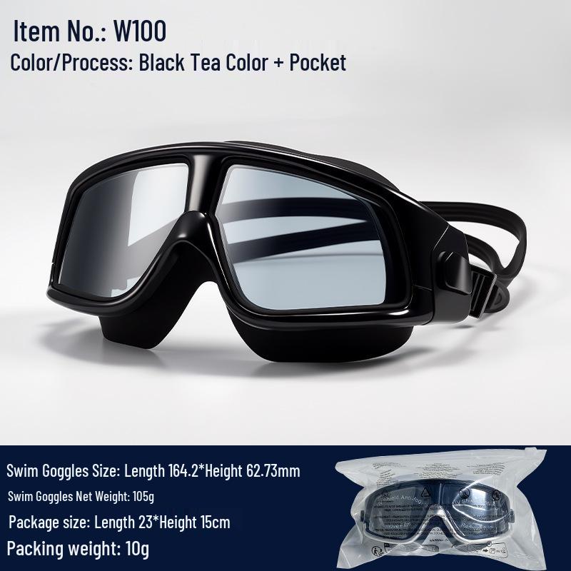 Nose Clip Goggles: Large Frame HD Anti-Fog Waterproof Unisex Swim Eyewear