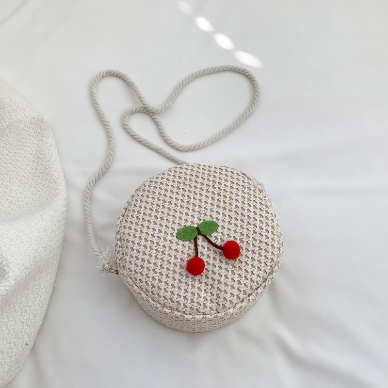 2025 Spring New Straw Cherry Small Round Bag Versatile Casual Handwoven Shoulder Bag Cute Oblique Cross Tide Bag