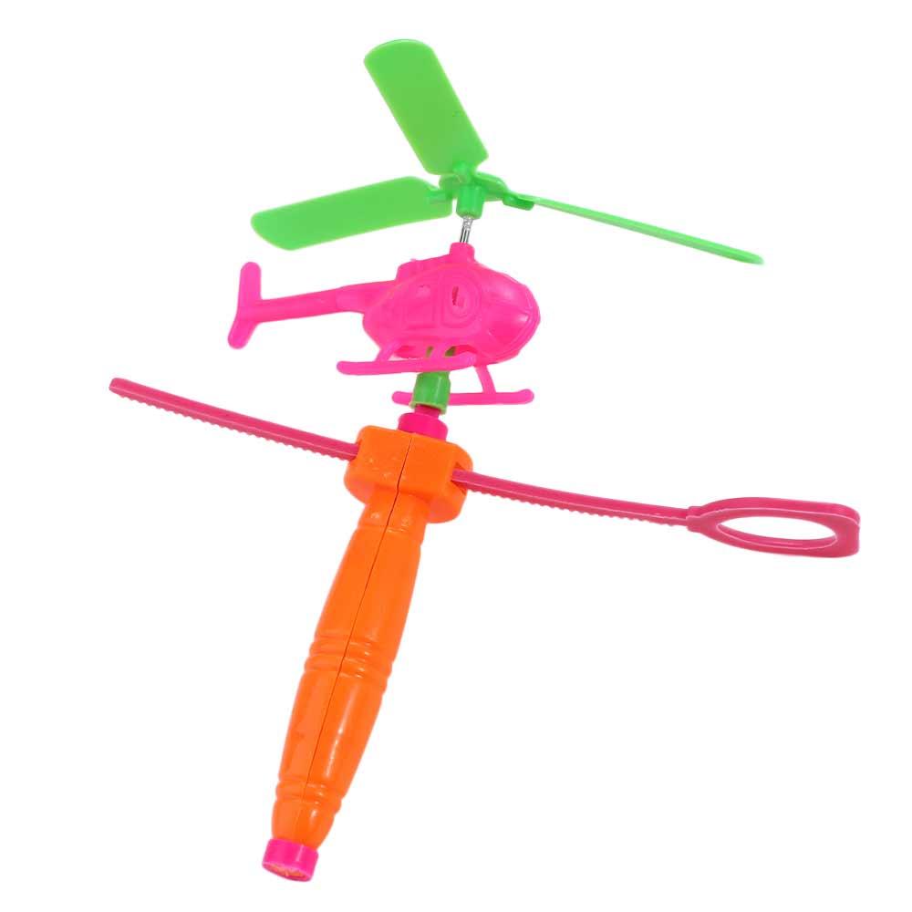 Multicolor Pull Line Helicopter Toys With Assembled Handle Drawstring Plane Kids Outdoor Toy
