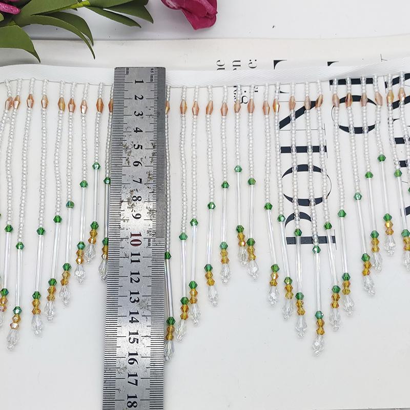45Cm Long Tassel Glass Tube Fringe Tassel Fabric Diy Trim Ribbon Border Dance Dress Irregular Decor Wavy Beaded Sewing Tassel