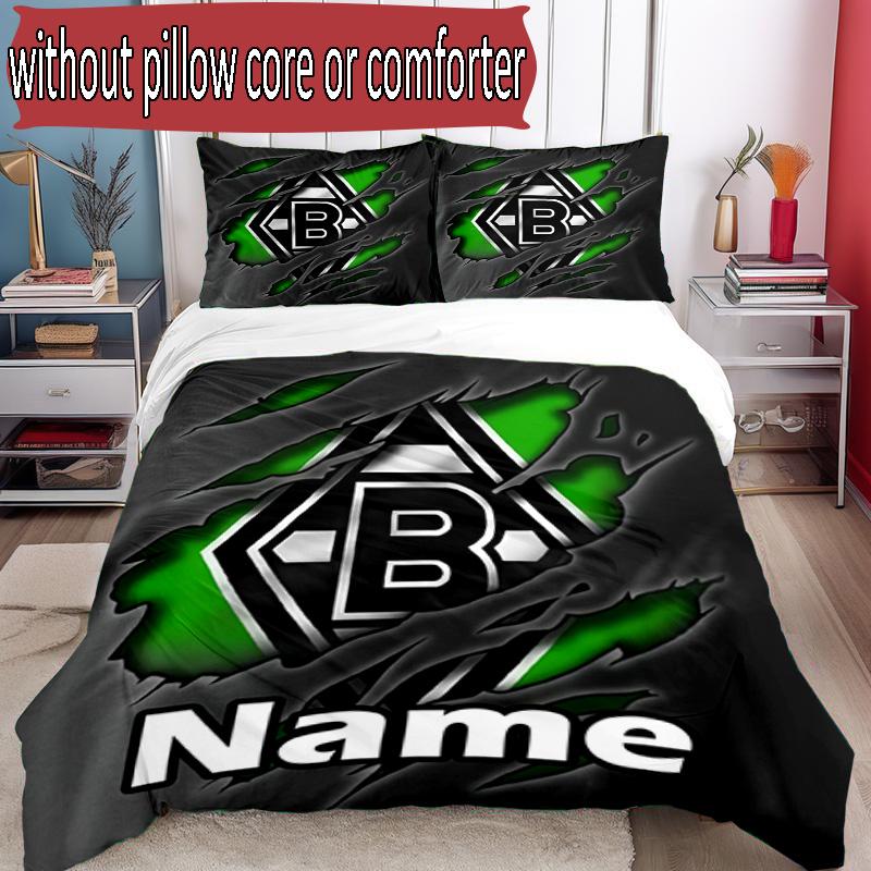 3pcs Duvet Cover Set (1*Duvet Cover + 2*Pillowcase, Without Core), Custom Name Borussia Monchengladbach Pattern Bedding Set, Home Bedroom Decor Gift
