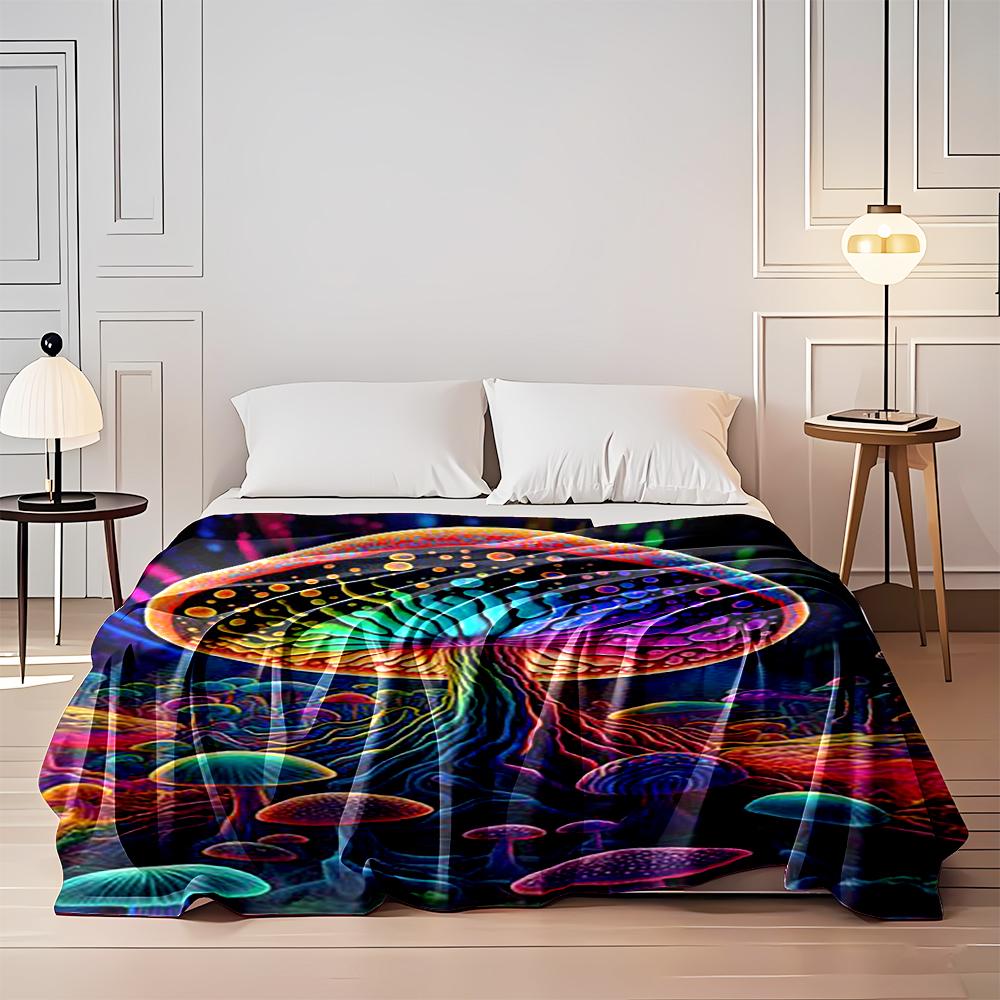 Colorful Glow Mushroom Forest Art Blanket, Flannel blanket for bedroom, living room, sofa, and nap sofas.