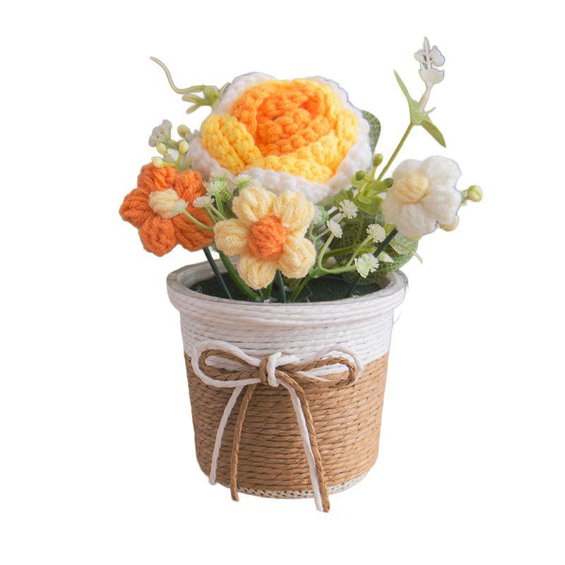 Hand Woven Potted Crochet Artificial Flower Desk Decoration