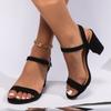 Women's Black Single Strap Block Heel Sandals, Elegant Roman Style Dress Shoes
