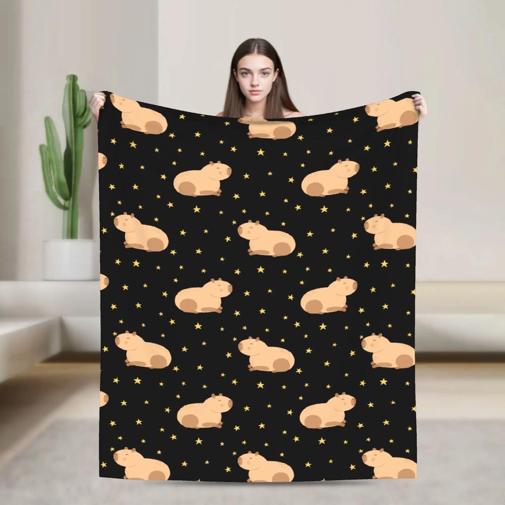 Capybara Cartoon Fleece Blanket Soft Printed Throw for Bed Sofa Bedroom Decor Lightweight Quilt