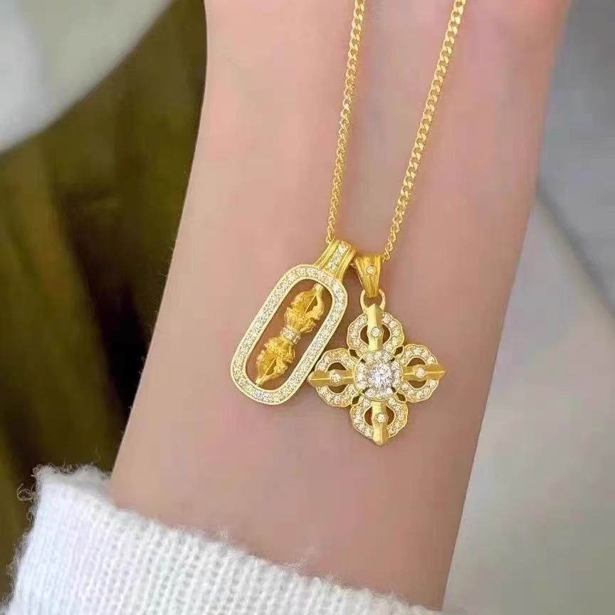 Gold Vajra Pendant Necklace with Diamond Accents - Perfect Gift for Her