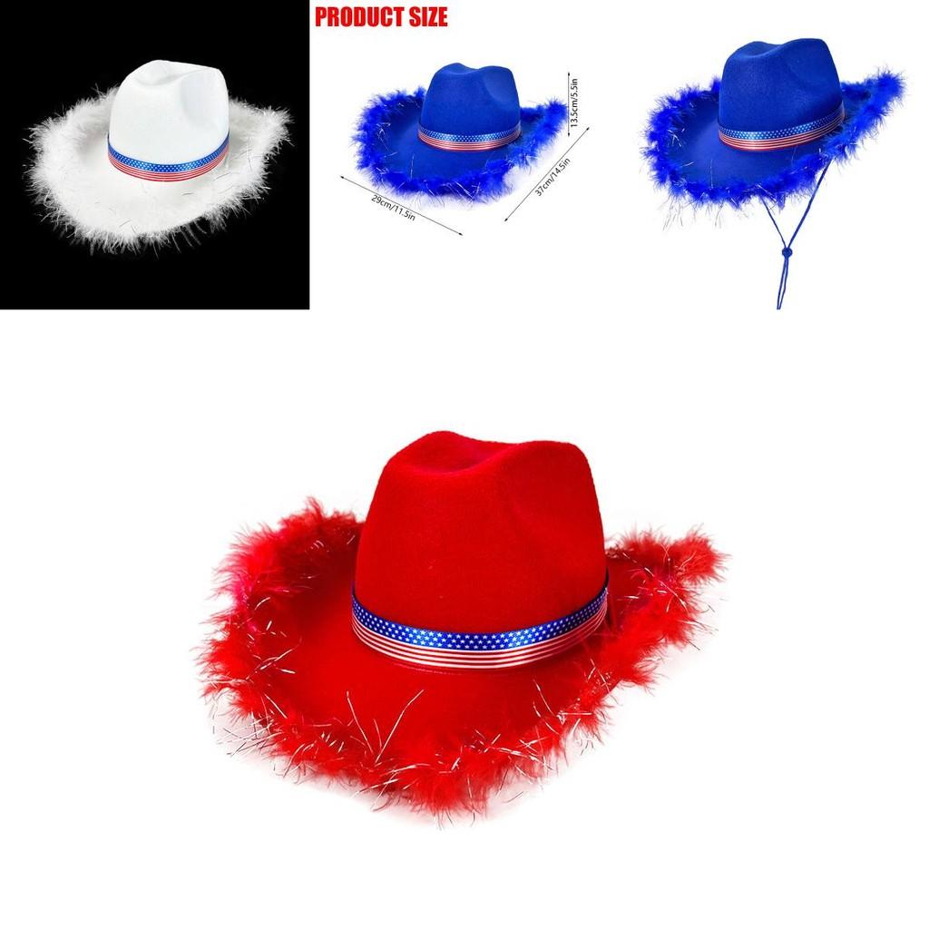 White Frayed Denim Hat With Us Flag Ribbon For Festive Events And Celebration Costumes