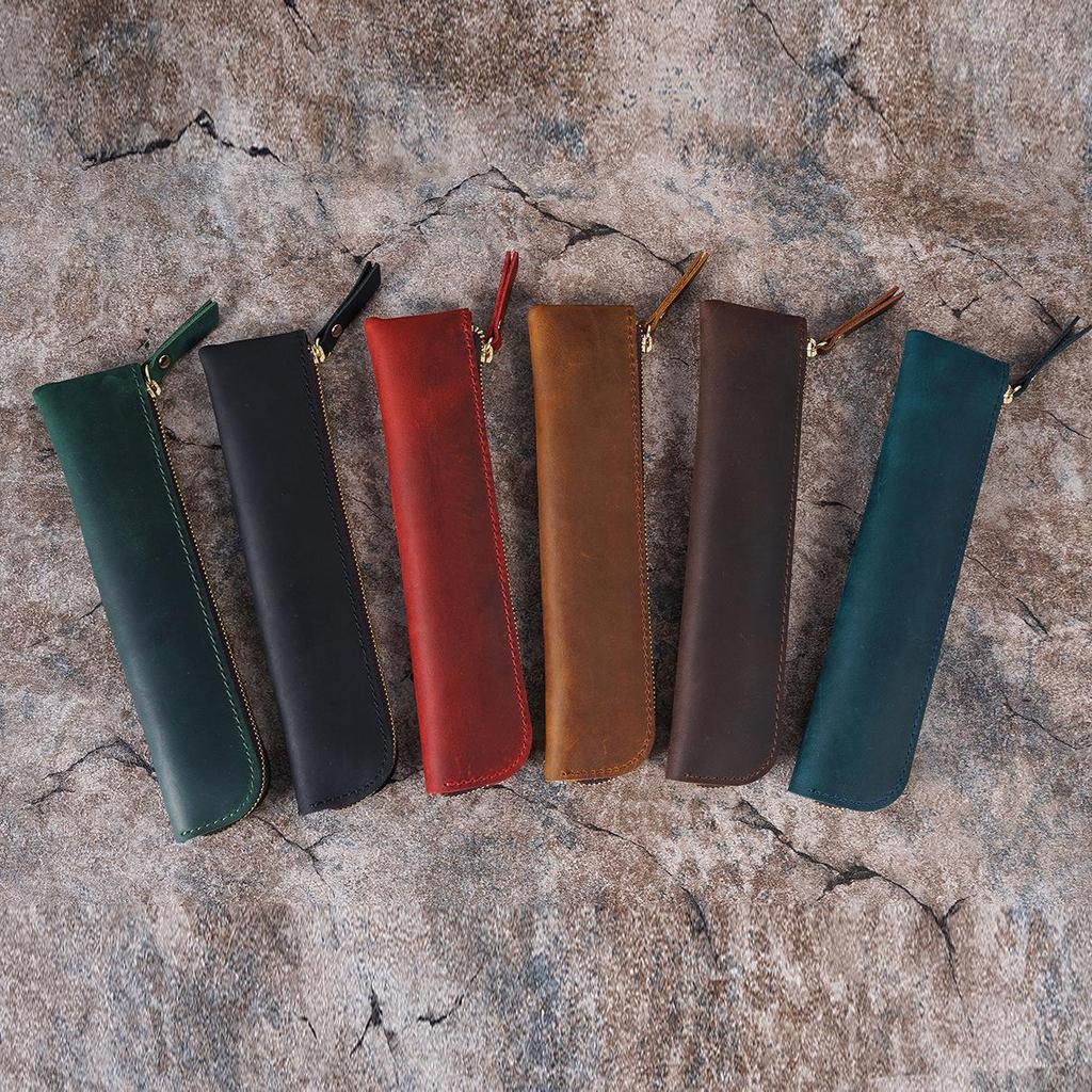 Vintage Leather Artistic Youth Apple Pencil Case - Large Capacity Zipper Storage